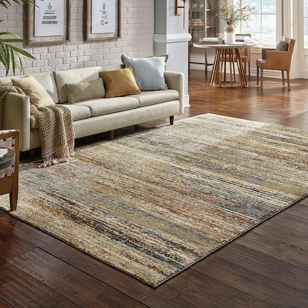 Area Rug Forest Green Watercolor Pattern, Gold Organic Style