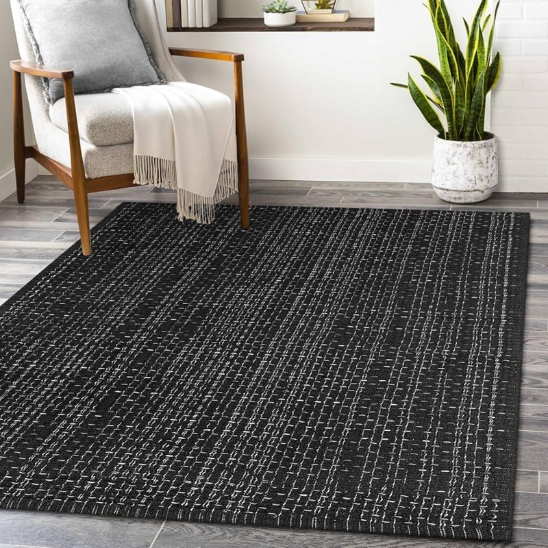 Area Rug Fringed Geometric Weave Farmhouse Woven Fabric