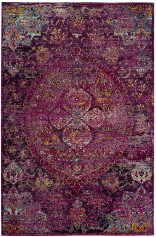 Area Rug Fuchsia Palette Faded Medallion Low Pile Eclectic