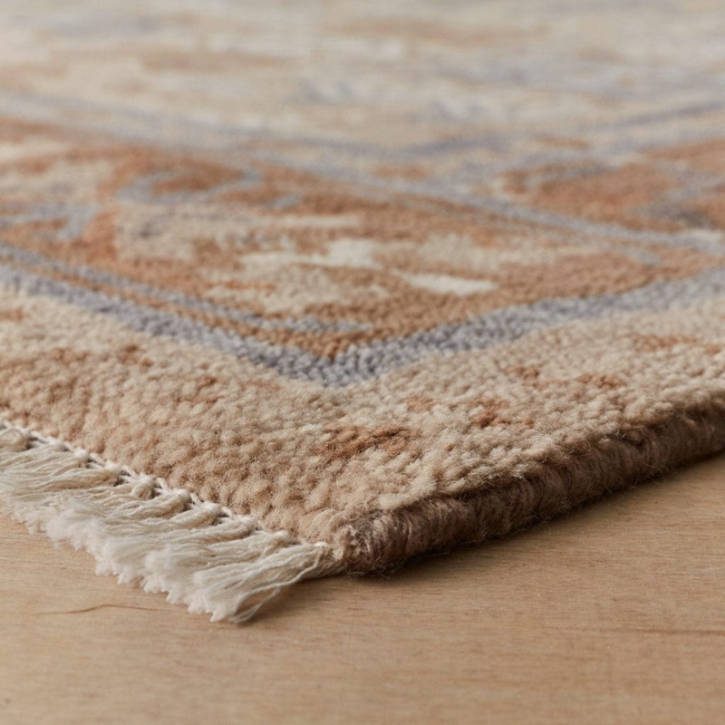 Area Rug Geometric Chevron Cream and Brown Hand-Knotted