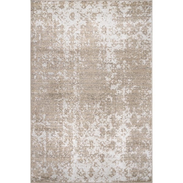Area Rug Geometric Diamond Trellis Pattern Distressed Beige Grey