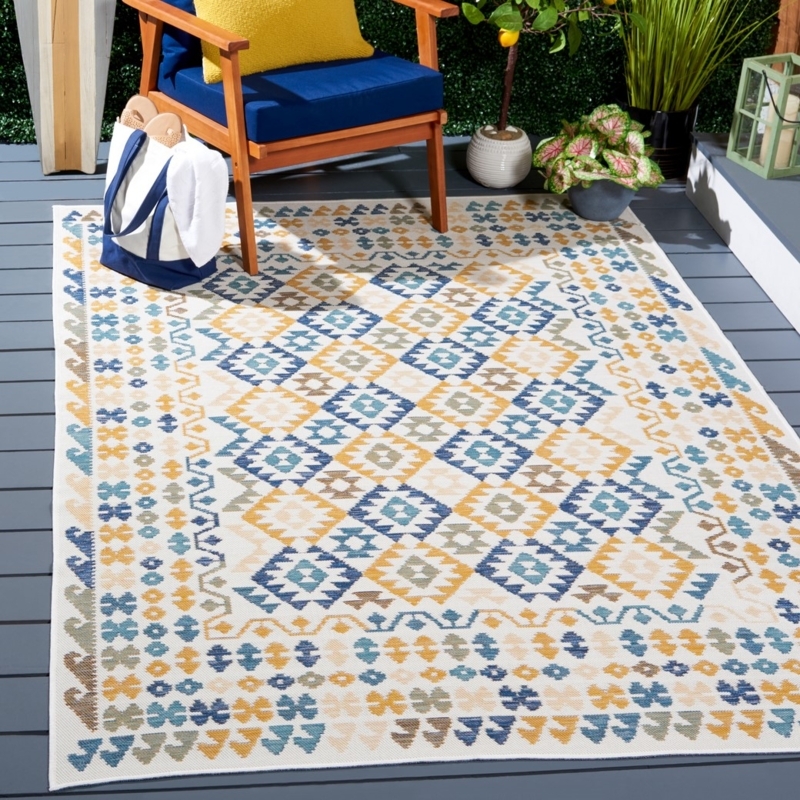 Area Rug Geometric Lattice Navy Blue Transitional Living Room Decor