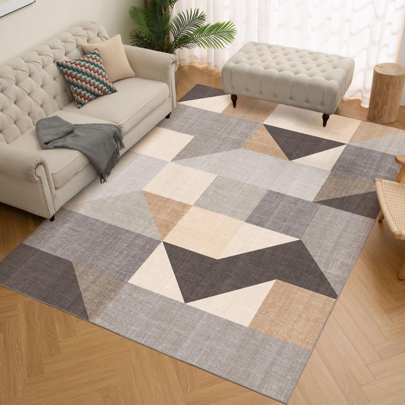 Area Rug Geometric Line Pattern Contemporary Gray And Brown