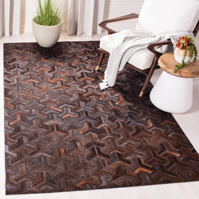 Area Rug Geometric Patchwork Leather Earthy Tones Floor Decor