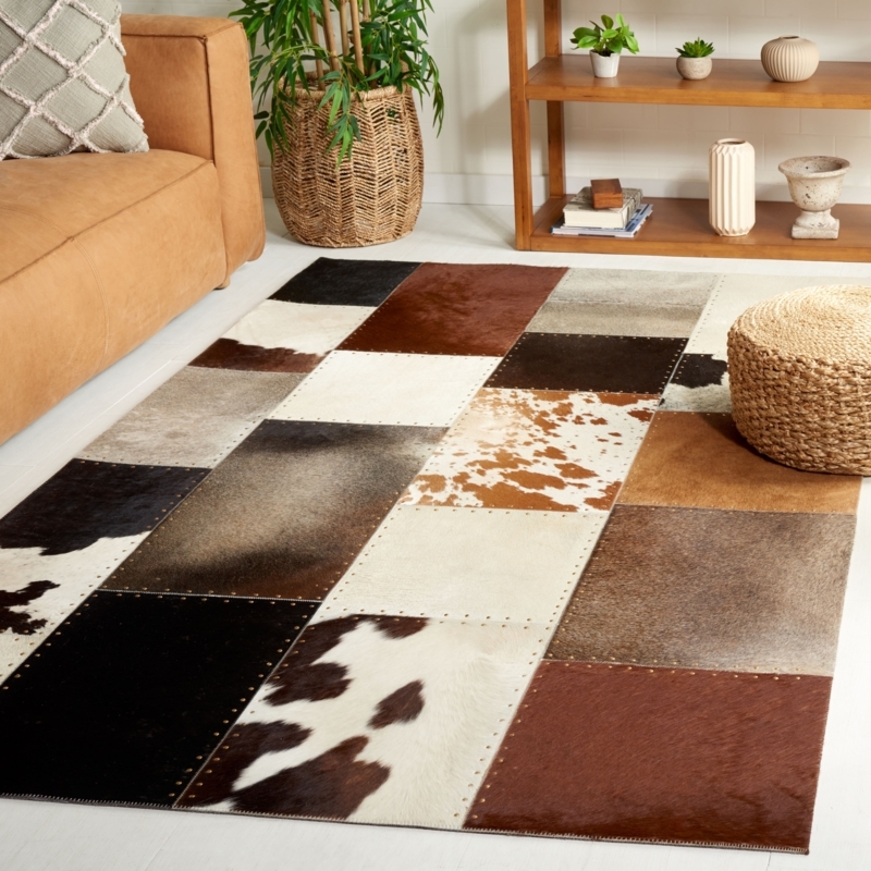 Area Rug Geometric Patchwork Leather Modern Living Room Decor