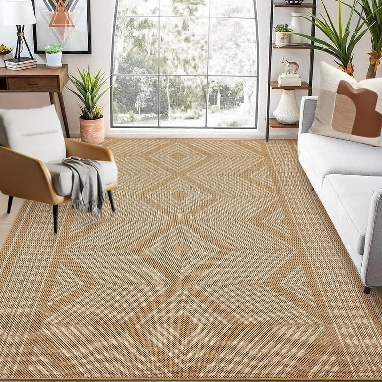 Area Rug Geometric Pattern Ultra Thin Neutral