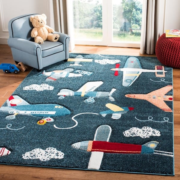 Area Rug Geometric Star Motif Navy And Ivory Playroom