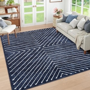 Area Rug Geometric Striped Pattern Cream Gray Low Pile Modern
