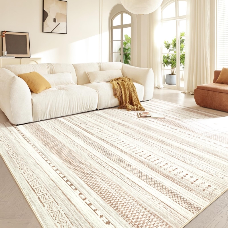 Area Rug Geometric Tassels Neutral Boho Living Room Rug