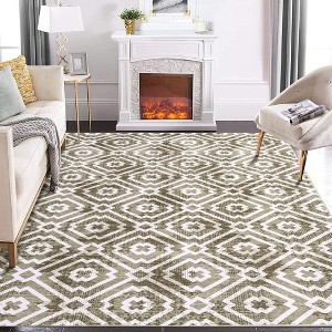 Area Rug Geometric Trellis Pattern Brown Tan Flat Pile Boho Decor