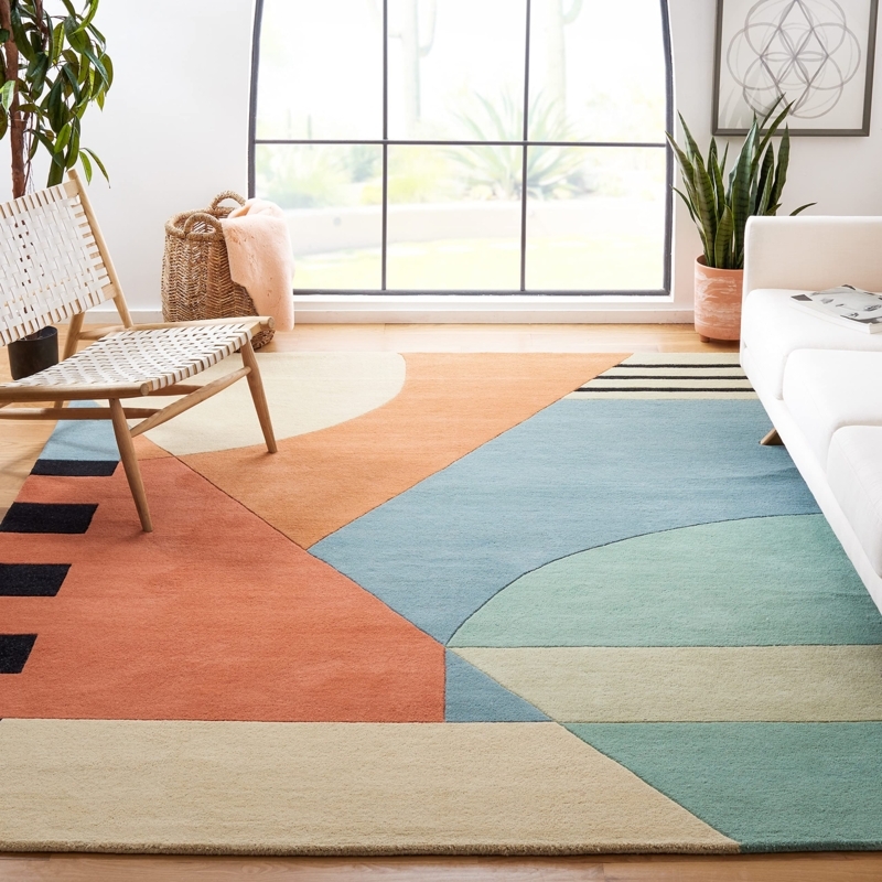 Area Rug Gold Abstract Design Mid Century Modern Low Pile Geometric