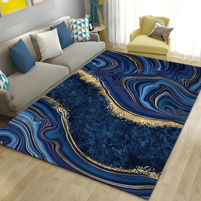 Area Rug Gold Marble Accents Abstract Pattern Modern Glam Floor Decor