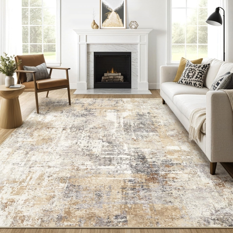 Area Rug Gold Veining Abstract Marble Pattern Gray Gold