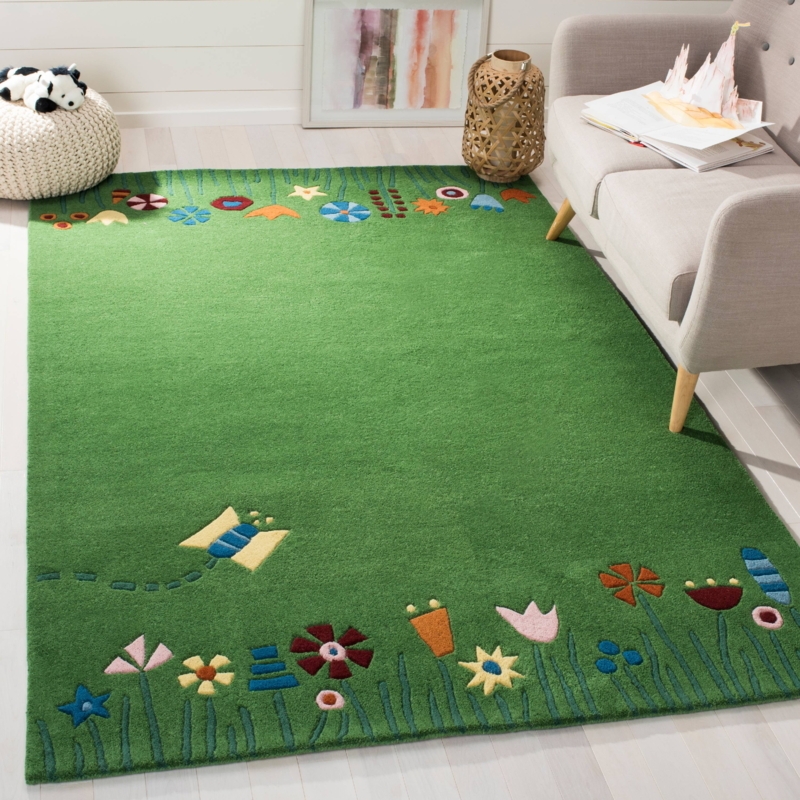Area Rug Grass Like Texture Vibrant Green Pile Shaggy