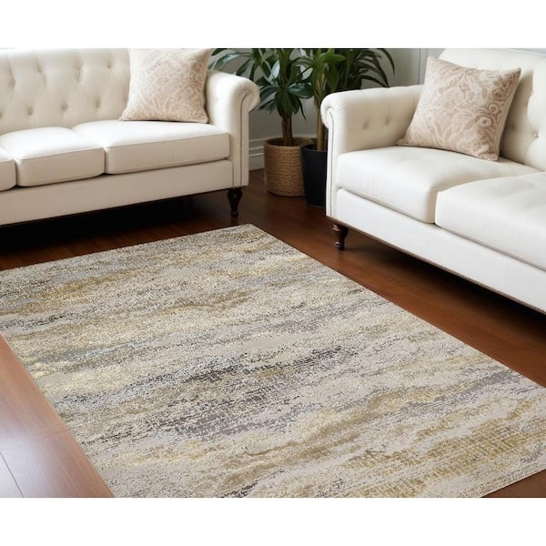 Area Rug Gray And Ivory Contrast Abstract Marbling Contemporary