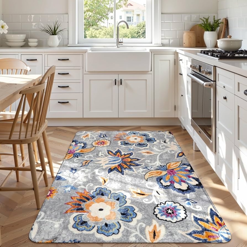 Area Rug Gray Paisley Print Low Pile Boho Chic Living Room