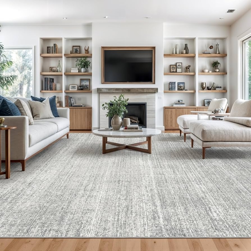 Area Rug Gray Vintage Medallion Distressed Thin Profile Low Pile