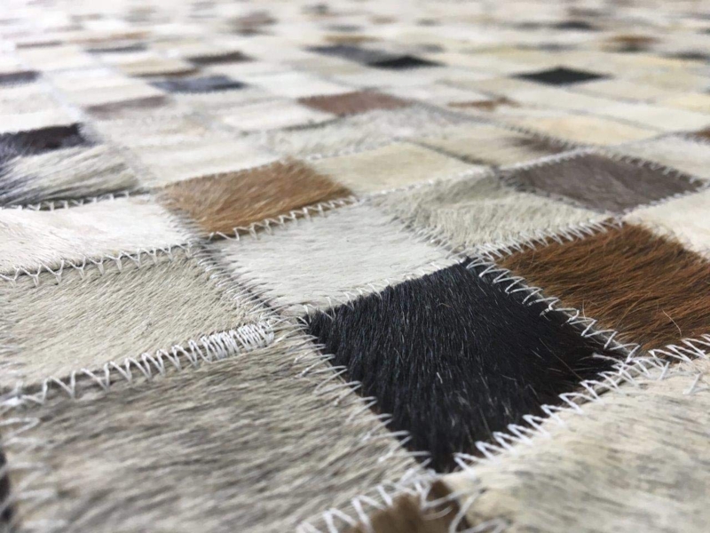 Area Rug Hair On Hide Geometric Grid Patchwork Minimalist Decor