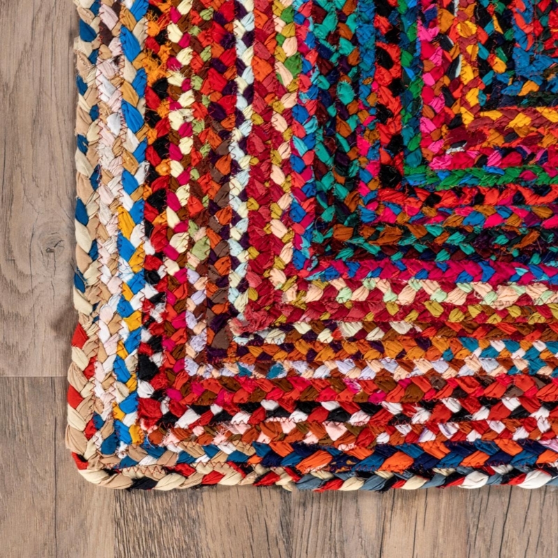 Area Rug Hand Braided Multicolor Concentric Circles Bohemian