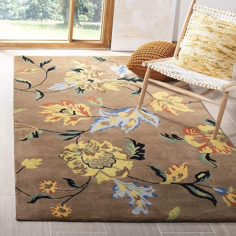 Area Rug Hand Carved Geometric High Low Pile Earthy Brown Gray