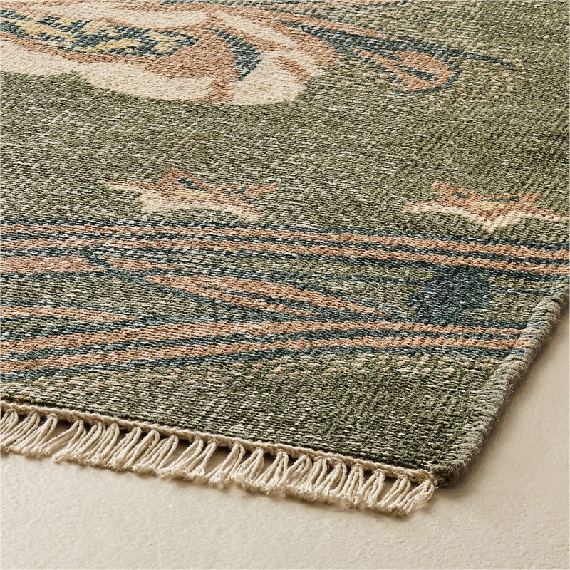 Area Rug Hand-Knotted Forest Green Chunky Pile Organic Modern Wool Decor