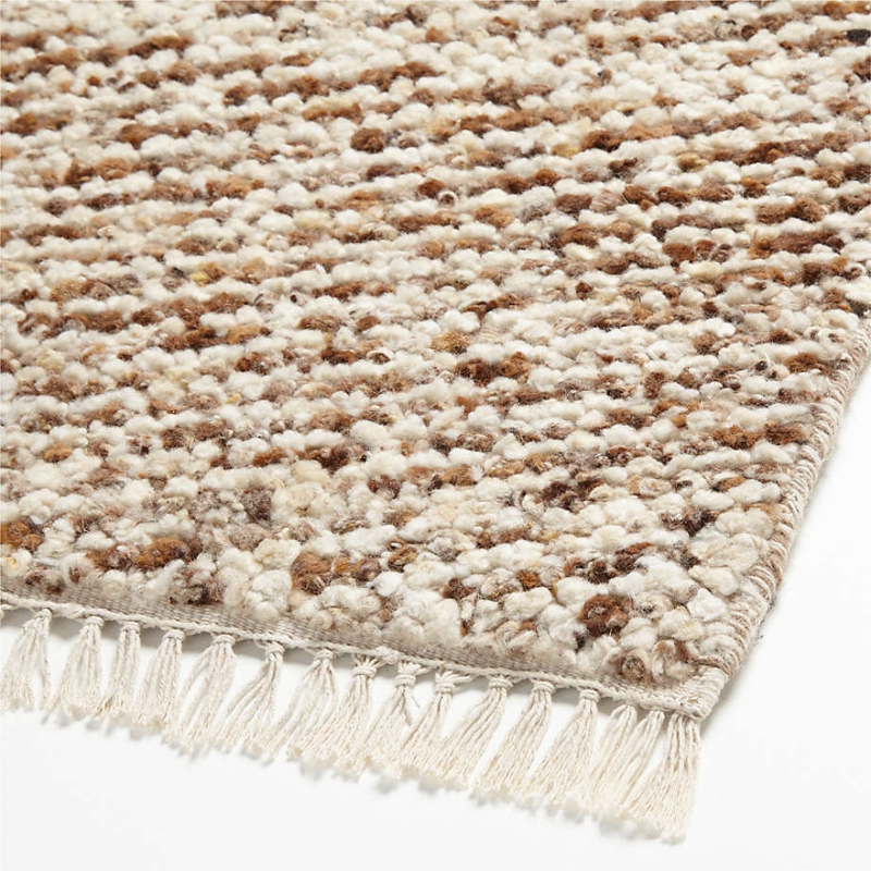 Area Rug Hand-Knotted Grid Beige Wool-Like, Tonal Geometric Floor Covering