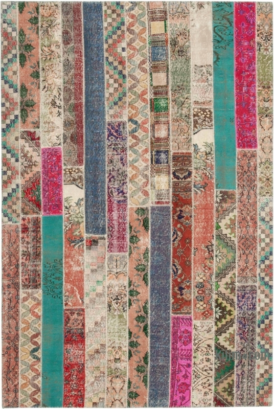 Area Rug Hand Knotted Patchwork Traditional Turkish Motifs Wool