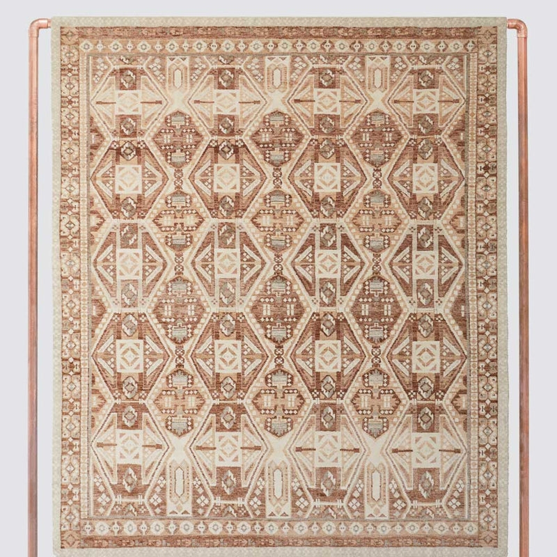 Area Rug Hand Knotted Sand Textured Subtle Grid Minimalist