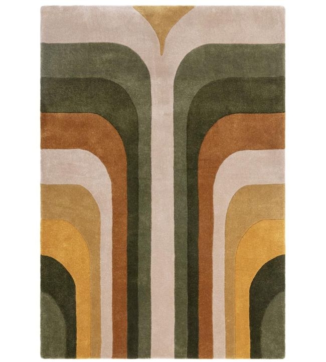 Area Rug Hand Tufted Texture Sage Green Palette Geometric Retro Pattern