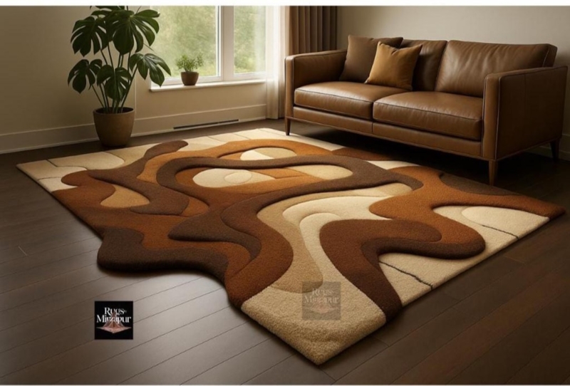Area Rug Hand Tufted Wool Like Wavy Pattern Organic Abstract Boho Modern Style