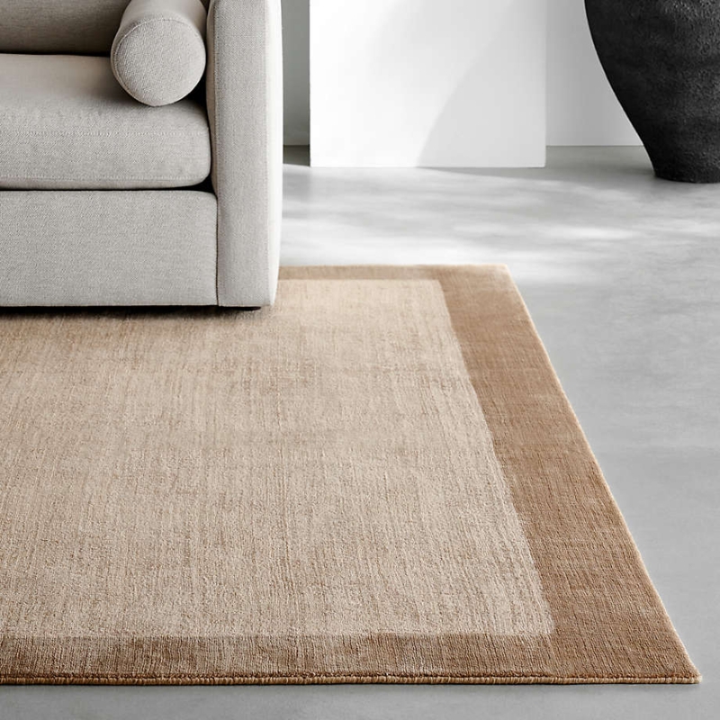 Area Rug Handwoven Border Lustrous Viscose Sheen Taupe Minimalist