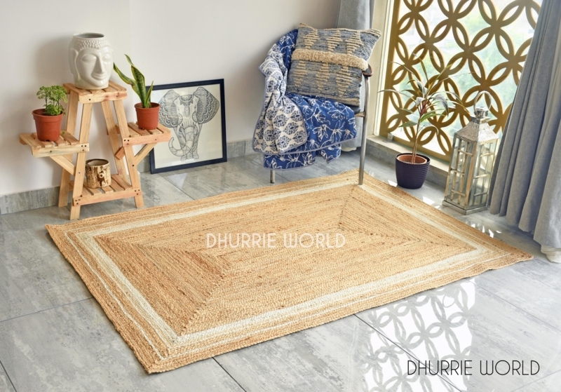 Area Rug, Handwoven Jute Neutral Monochromatic, Japandi Style Living Room