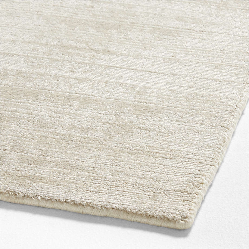 Area Rug Handwoven Solid Ivory Viscose Sheen Textured Minimalist