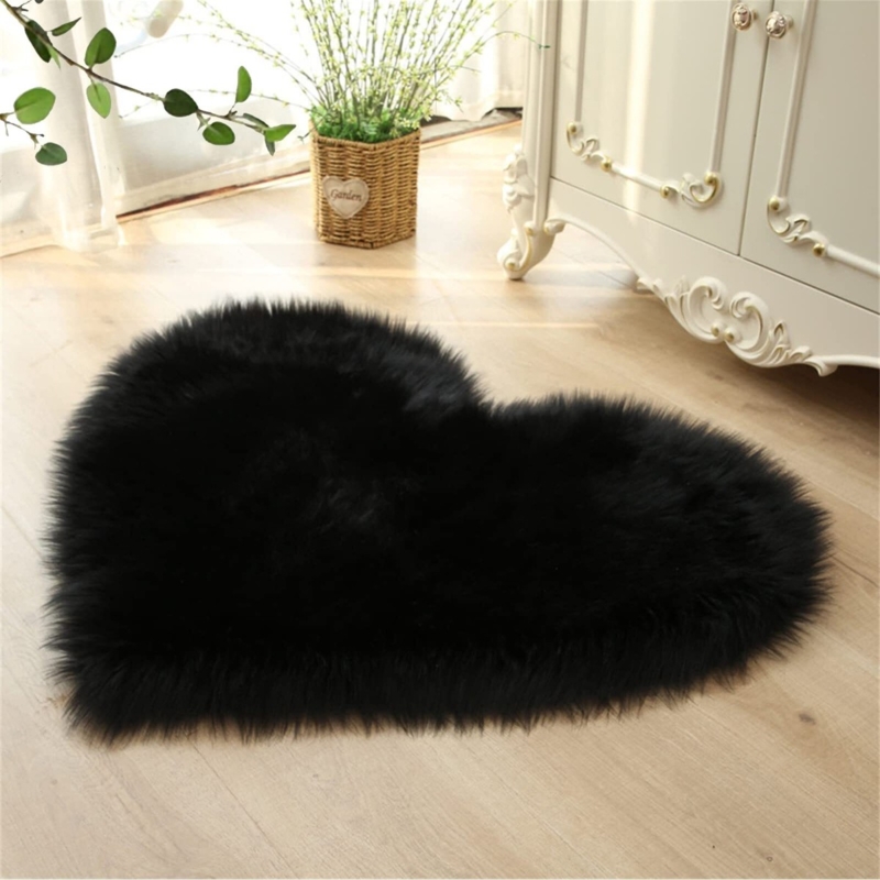 Area Rug Heart Shaped Faux Fur High Pile Shaggy Texture Whimsical Decor