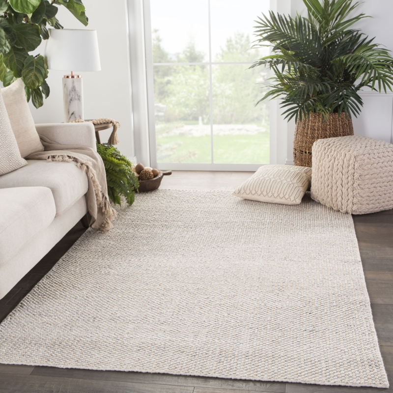 Area Rug Heathered Woven Texture Ivory Gray Flat Woven Coastal Modern