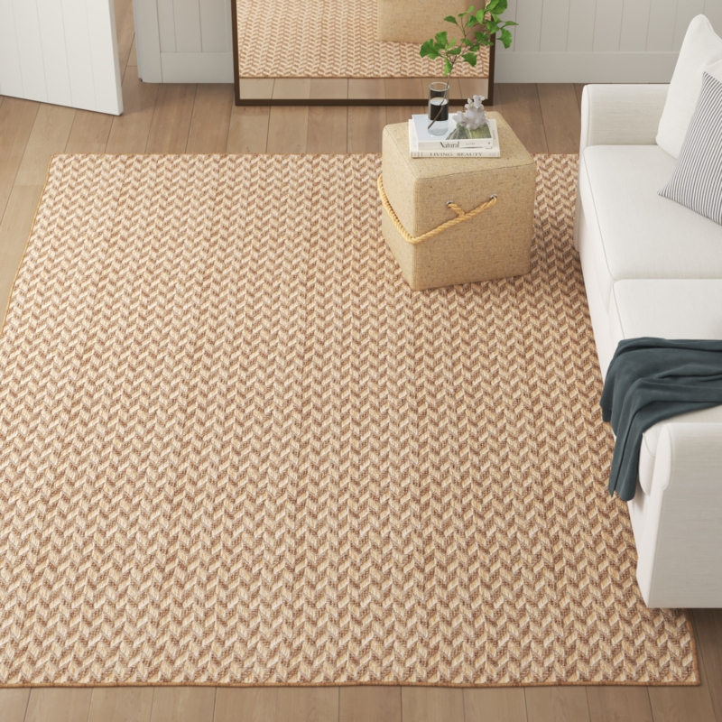 Area Rug Herringbone Pattern Woven Texture Indoor Outdoor Coastal Style Decor