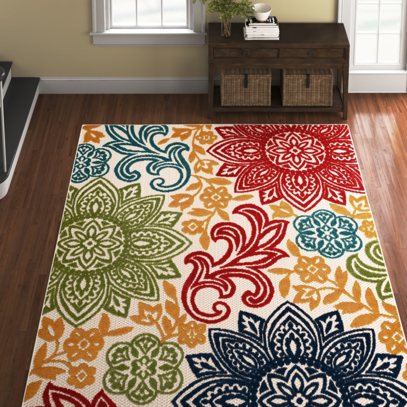 Area Rug Hibiscus Floral High Contrast Water Resistant Tropical Deck