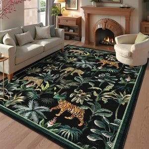 Area Rug High Contrast Abstract Animal Pattern Black White