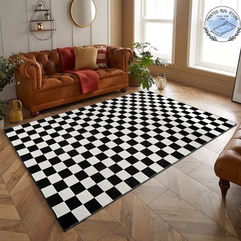 Area Rug: High-Contrast Black And White Woven With Tasseled Trim