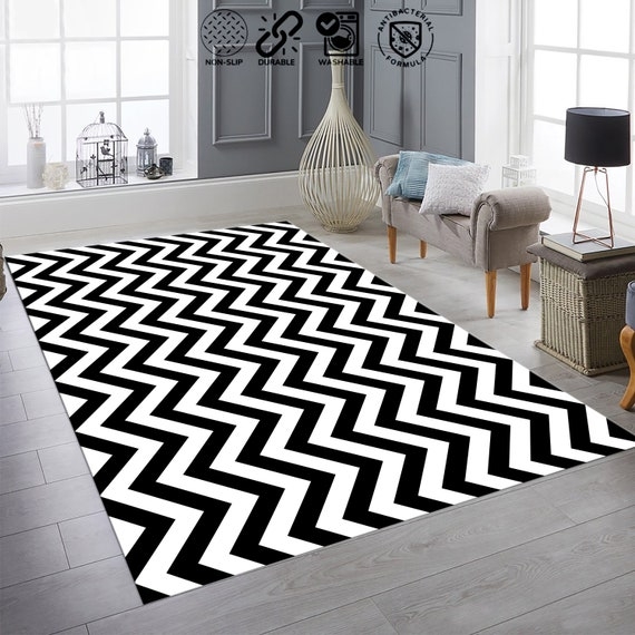 Area Rug High Contrast Chevron Monochrome Scandinavian Minimalist Decor