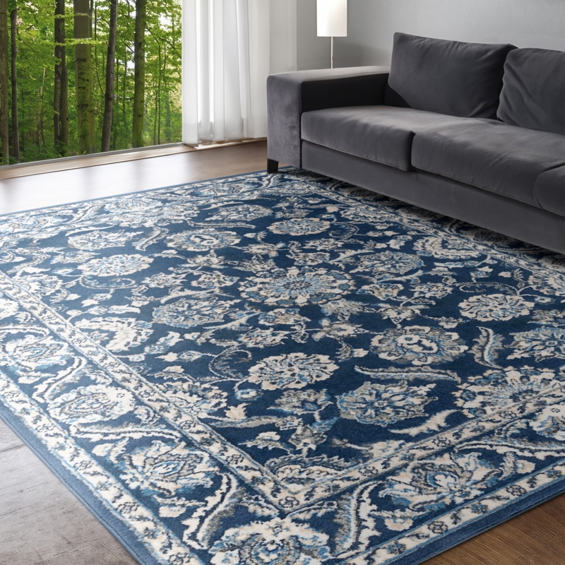 Area Rug High Contrast Medallion Classic Floral Border