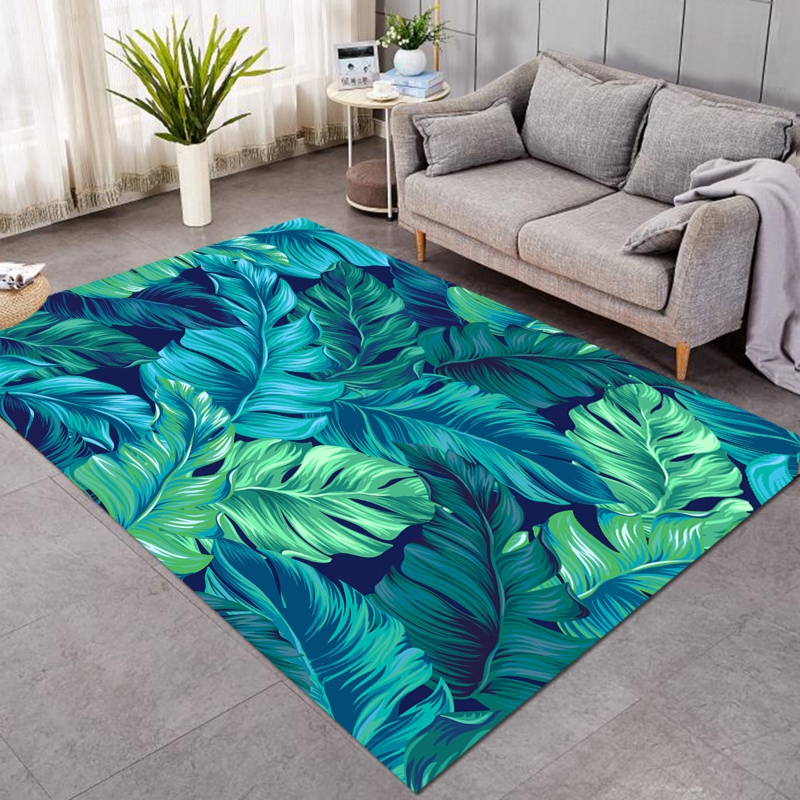 Area Rug High Contrast Navy Base Oversized Monstera Modern Coastal Living
