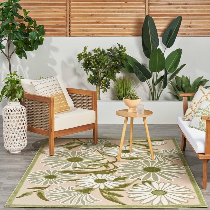 Area Rug High Low Pile Botanical Leaf Pattern Sage Green Tropical