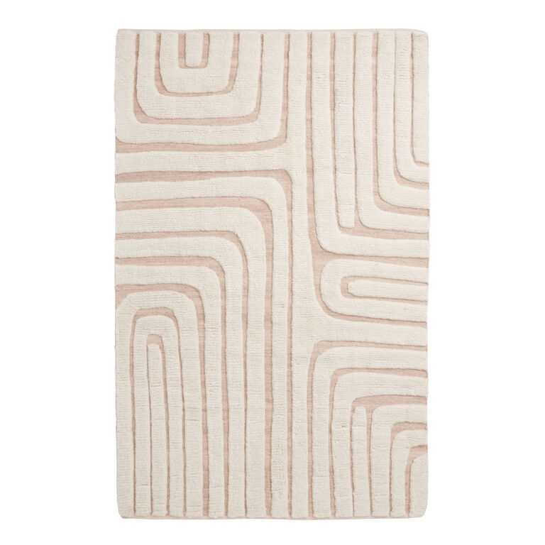 Area Rug High Low Pile Geometric Motif Minimalist Tasseled Fringe