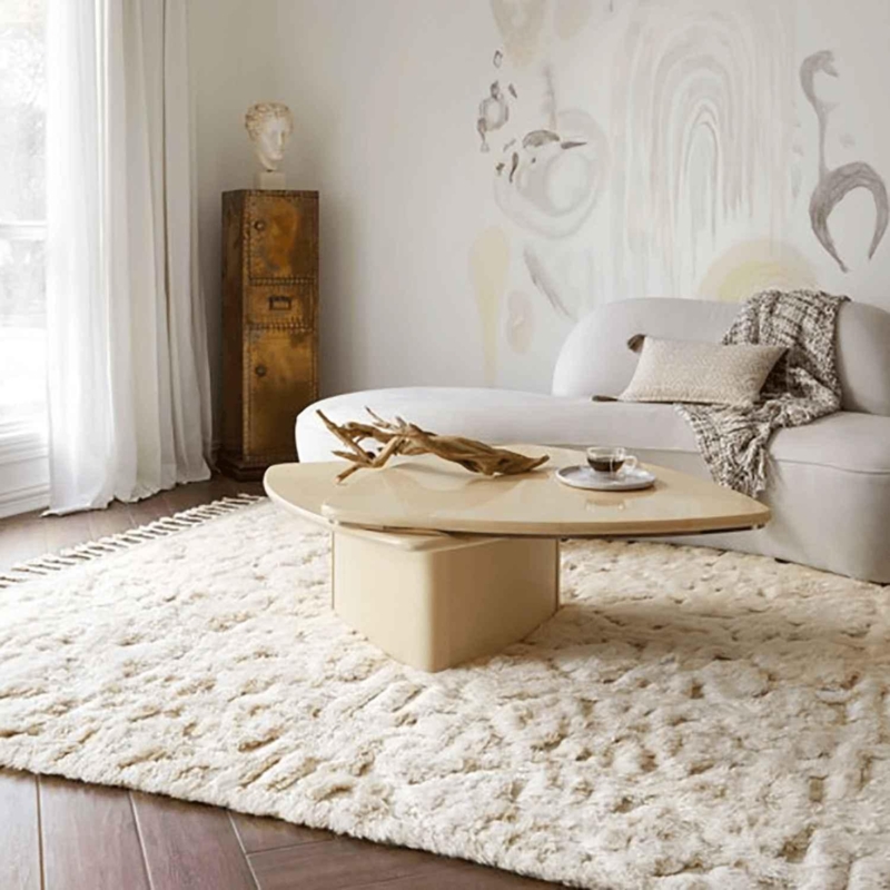 Area Rug High Low Pile Oatmeal Ivory Scandinavian Living Room