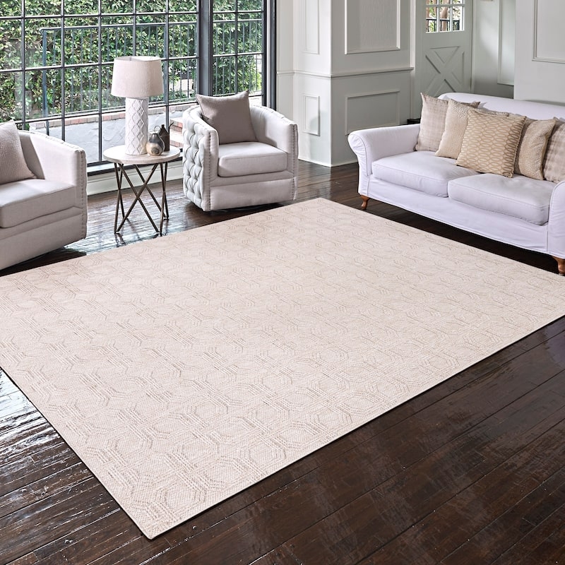 Area Rug High Low Pile Organic Geometry Beige Modern Minimalist