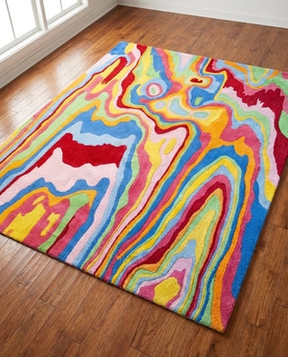 Area Rug High-Low Pile Wavy Pattern, Ochre & Terracotta Boho