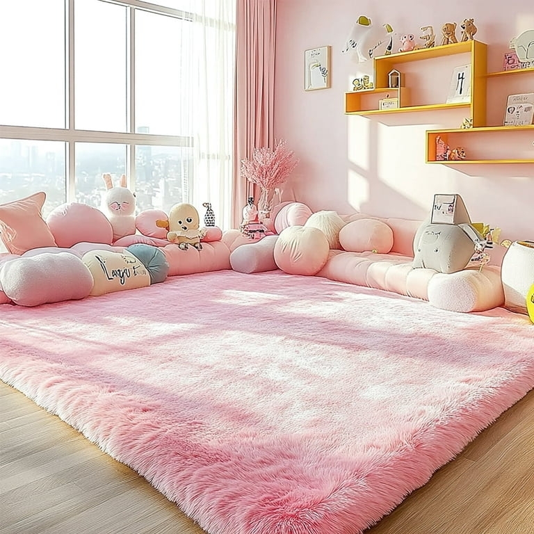 Area Rug: High Pile Fluffy Pink Shag, Contemporary Bedroom Decor