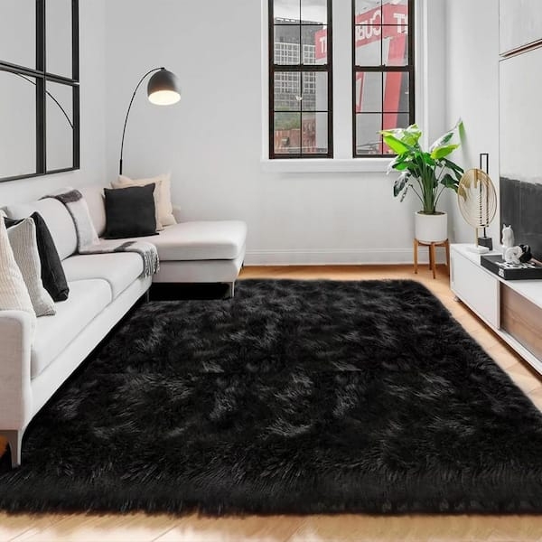 Area Rug High Pile Shag Faux Fur Texture Matte Finish Area Rug Decor