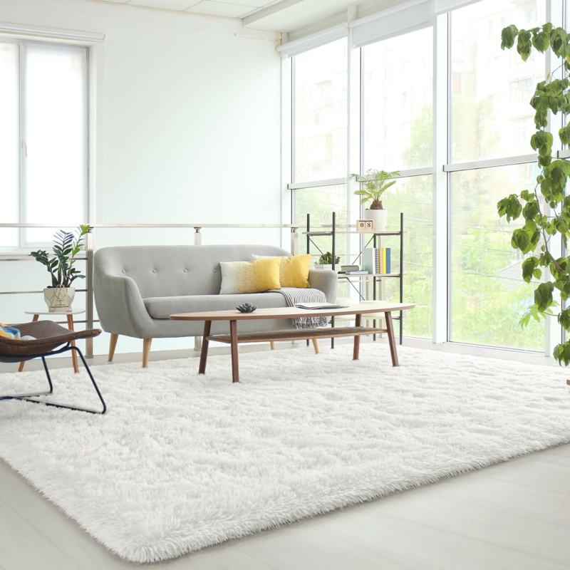 Area Rug: High-Pile Shag in Cream White for Scandi Style